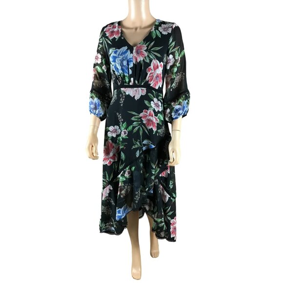 TAYLOR Floral Chiffon Asymmetrical Ruffle Dress Size 4 - Picture 3 of 8